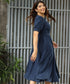 High-Square Neck Midi Linen Blue Dress